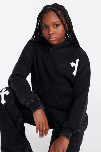 Mini Stay Blessed Washed Fleece Hoodie - Black Wash