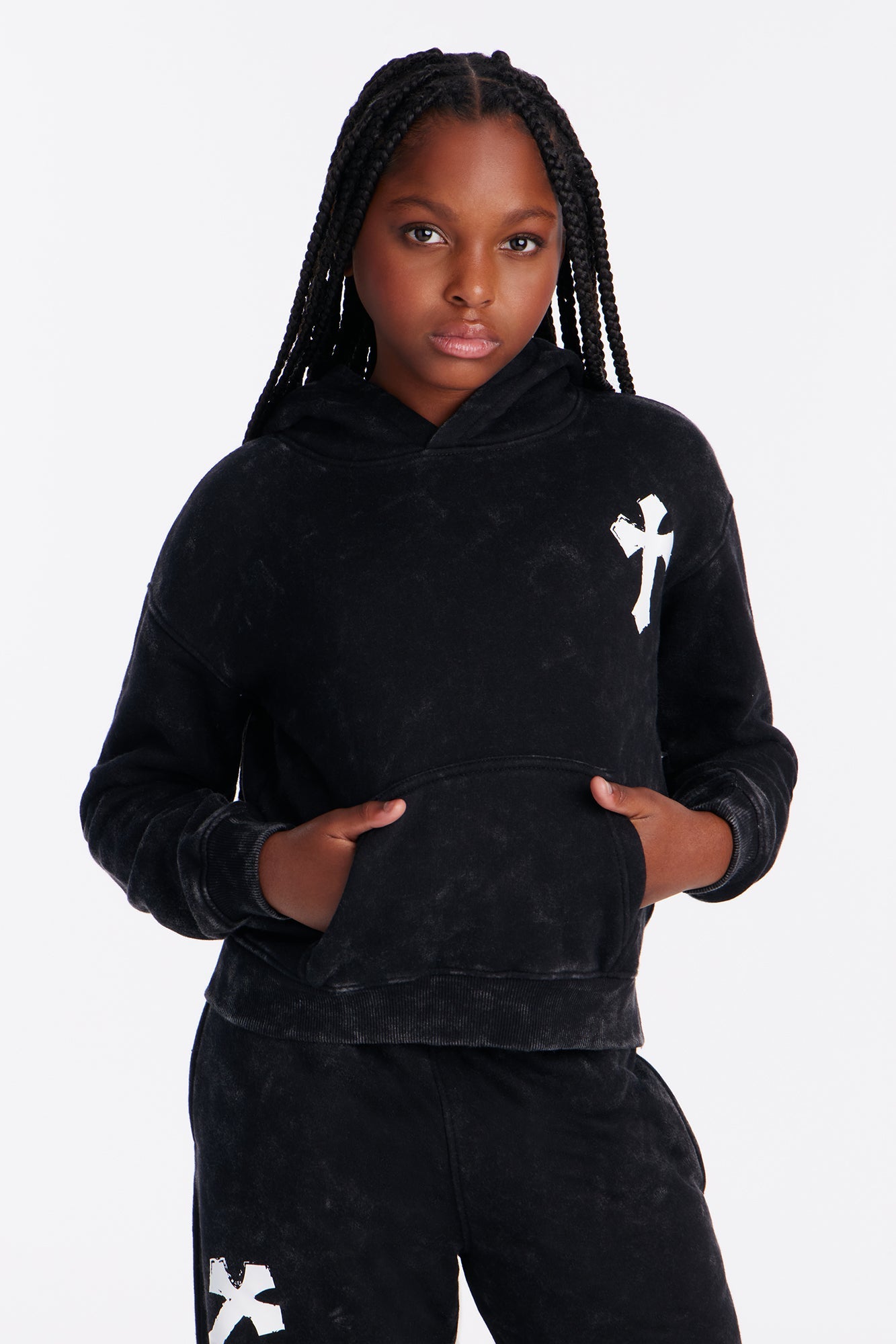 Mini Stay Blessed Washed Fleece Hoodie - Black Wash