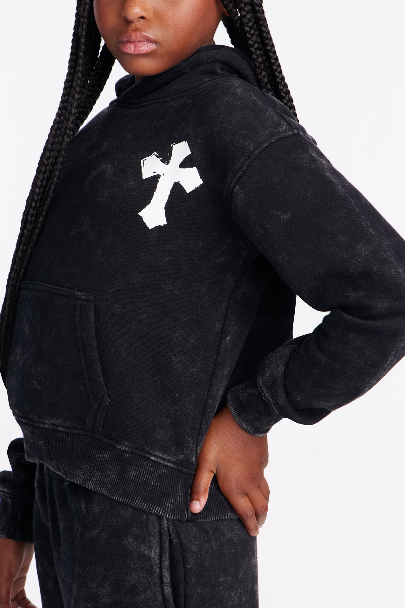 Mini Stay Blessed Washed Fleece Hoodie - Black Wash
