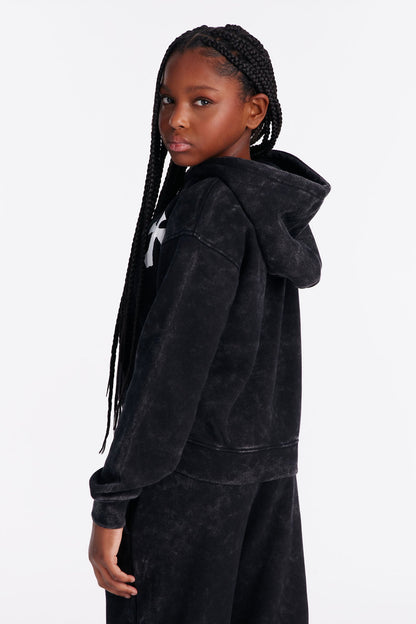 Mini Stay Blessed Washed Fleece Hoodie - Black Wash