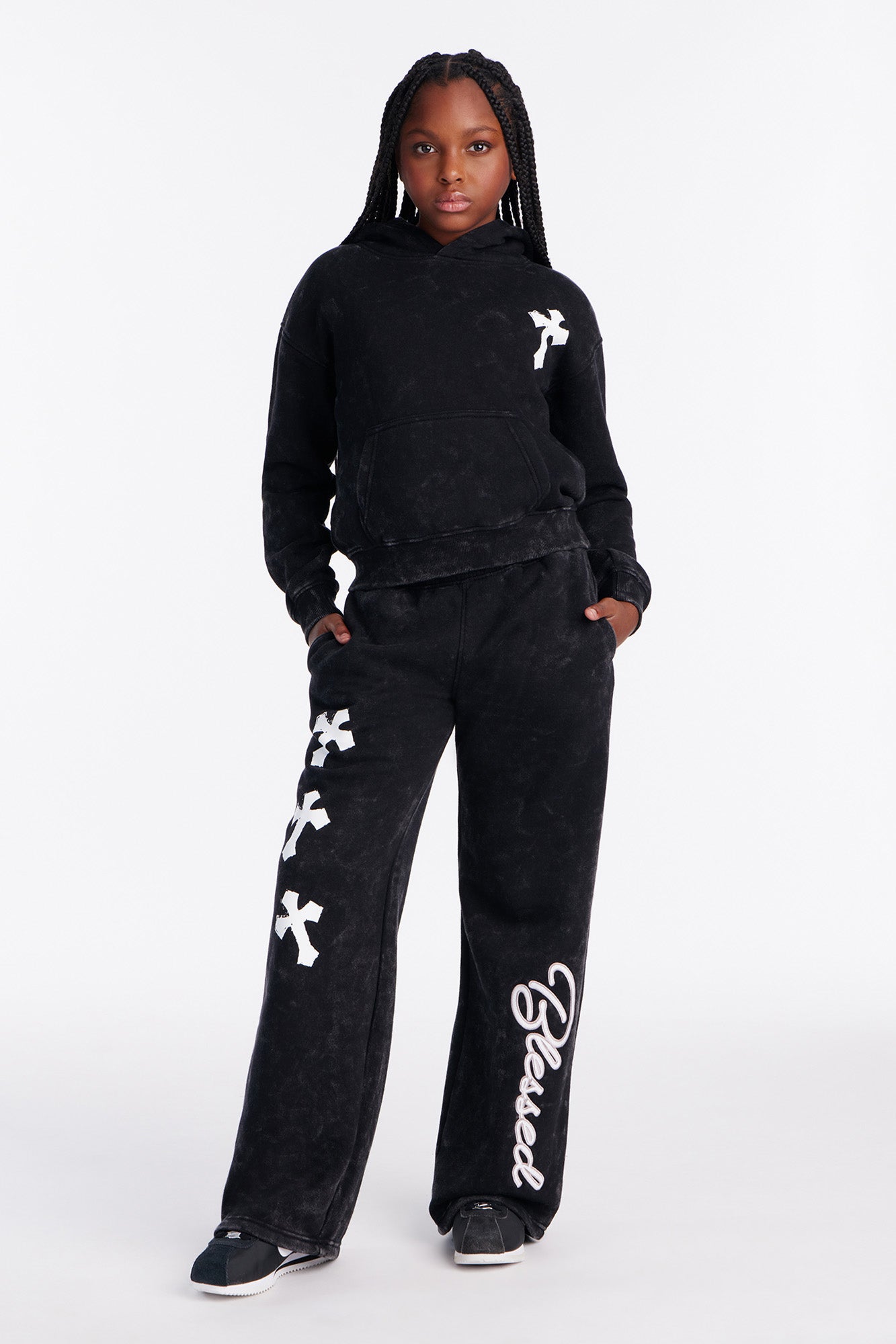 Mini Stay Blessed Washed Fleece Pants - Black Wash