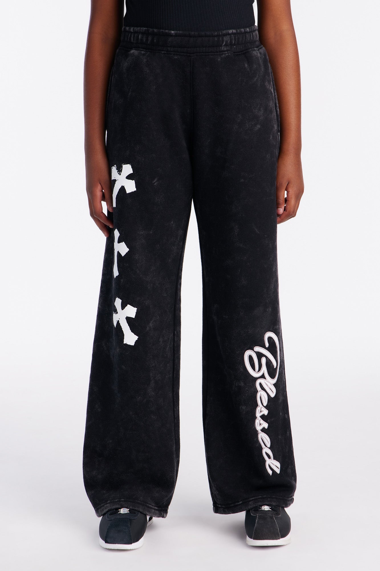 Mini Stay Blessed Washed Fleece Pants - Black Wash