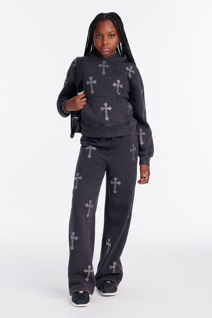 Mini Sunday Rhinestone Washed Hoodie - Black Wash