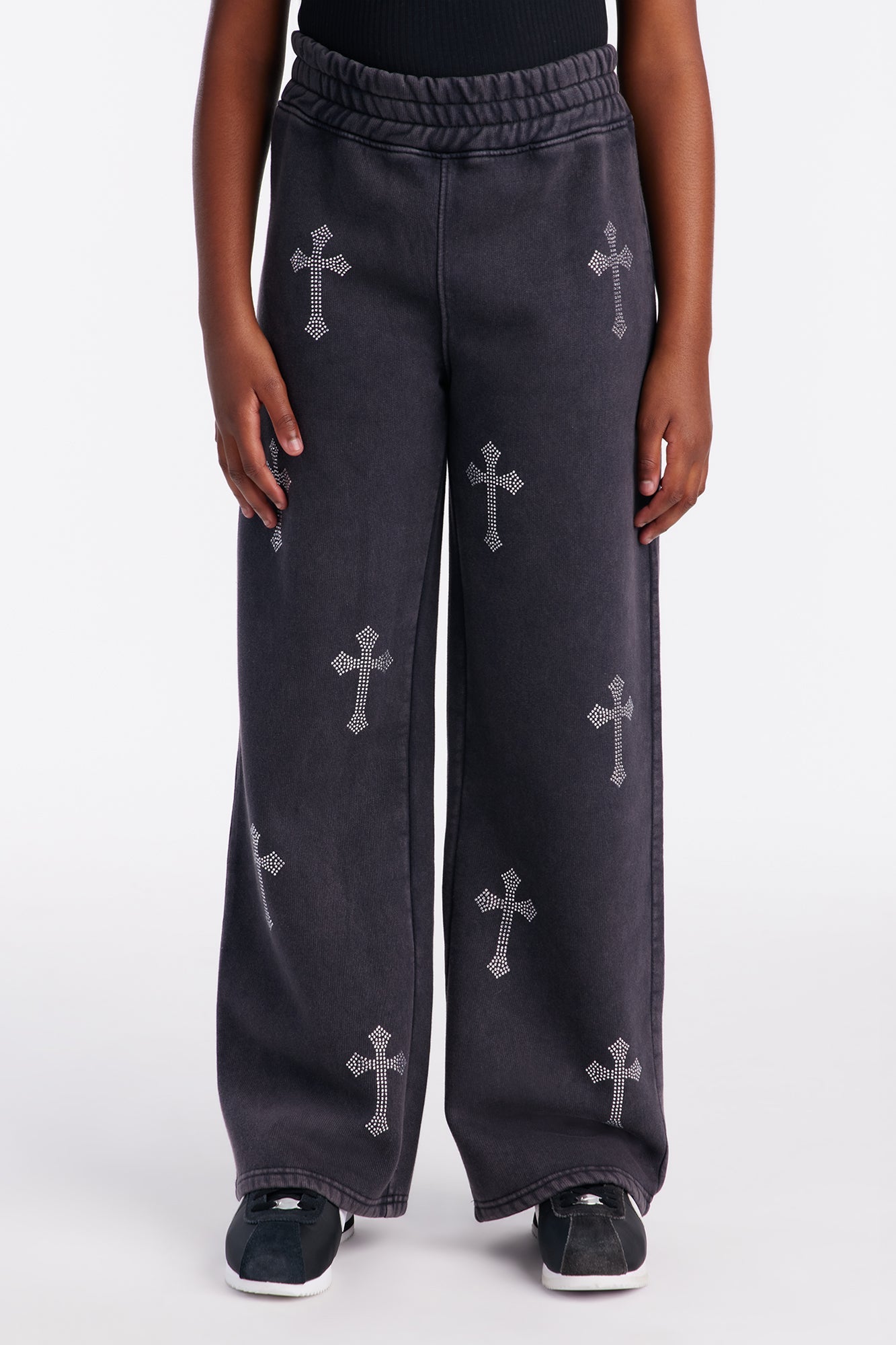 Mini Sunday Rhinestone Washed Wide Leg Pant - Black Wash