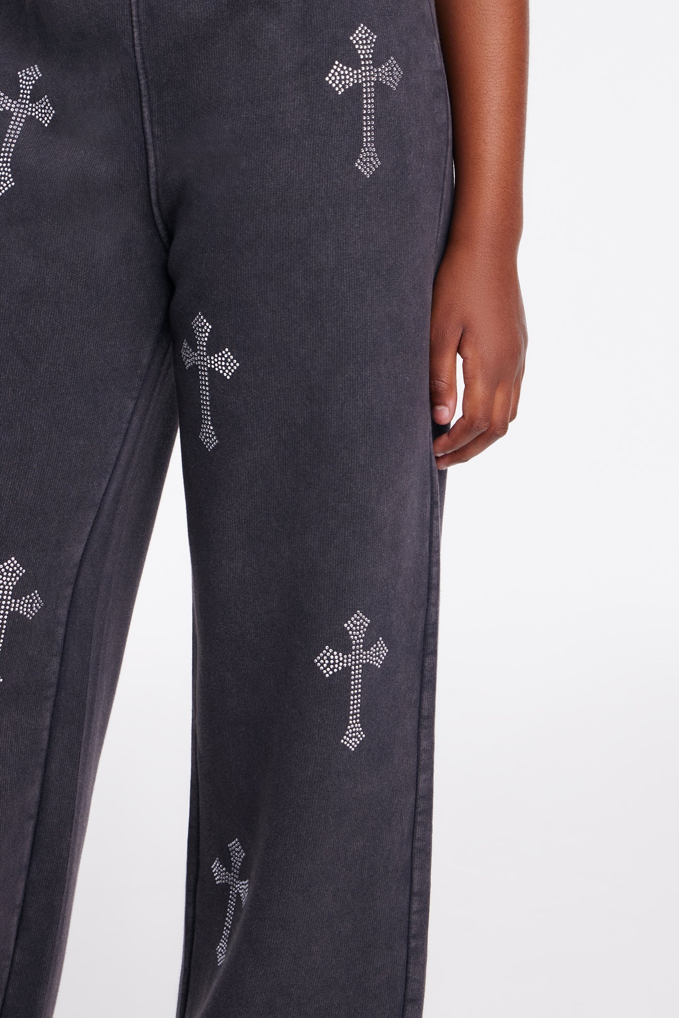 Mini Sunday Rhinestone Washed Wide Leg Pant - Black Wash