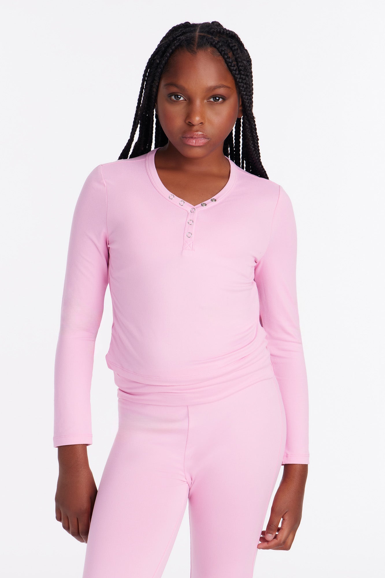 Mini Sleepy Mood Long Sleeve Foldover Flare Leg Pant Set - Pink