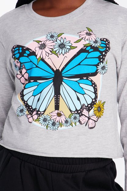 Mini Bold Butterfly Long Sleeve Tee - Heather Grey