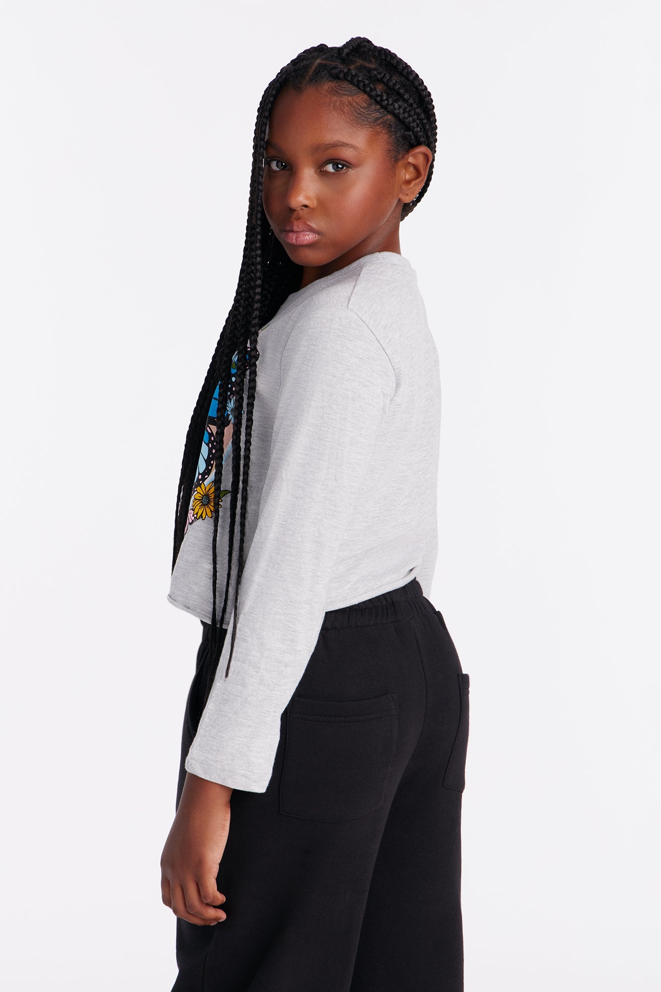 Mini Bold Butterfly Long Sleeve Tee - Heather Grey