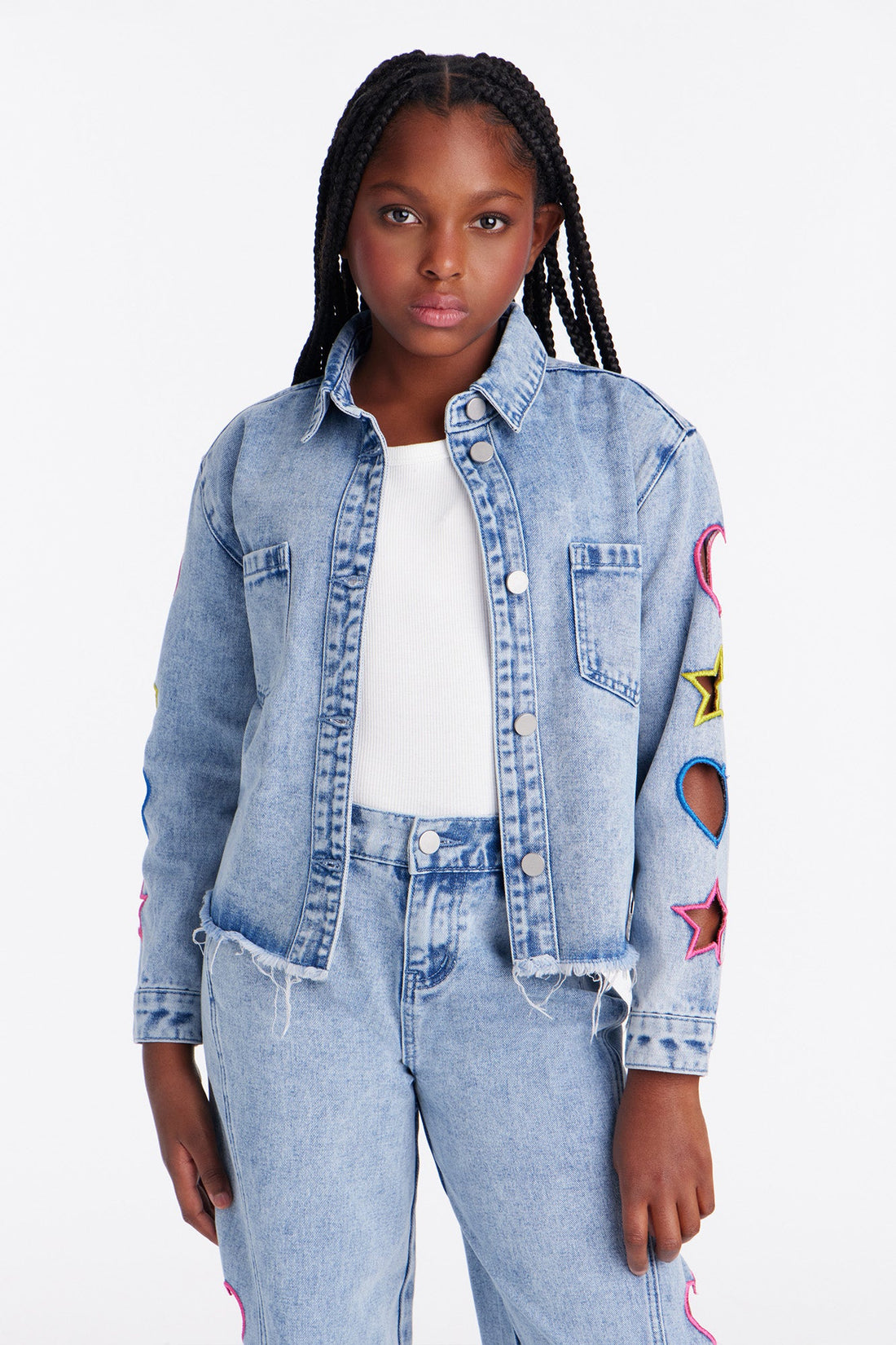 Mini Lovely Star Denim Shacket - Light Wash