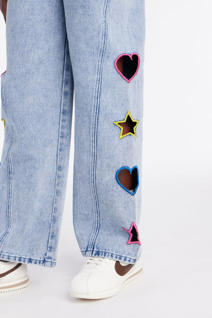 Mini Lovely Star Wide Leg Jeans - Light Wash