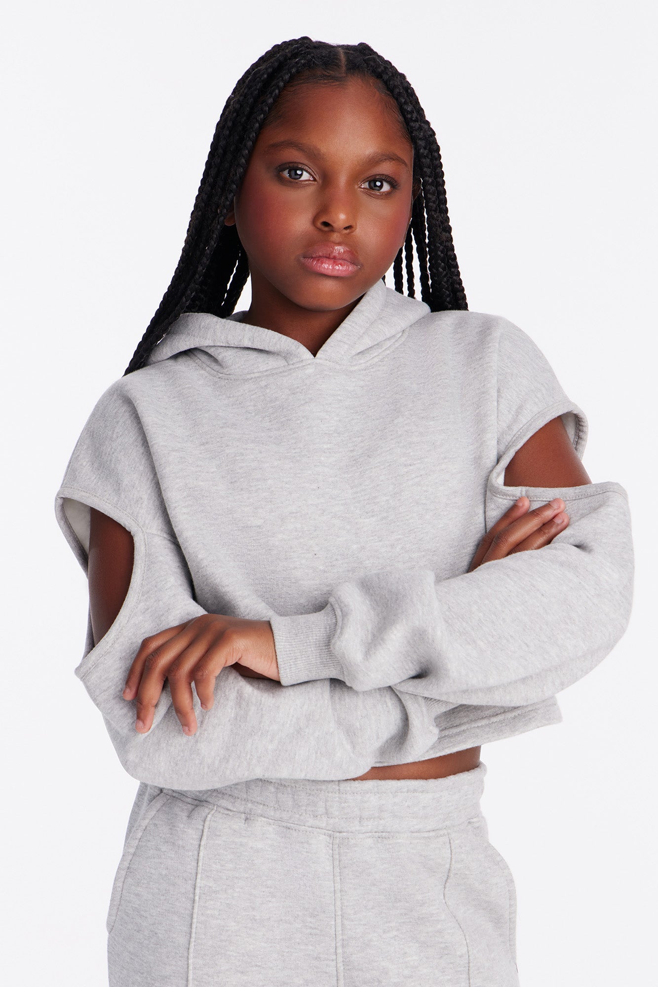 Mini Daily Routine Fleece Pant Set - Heather Grey
