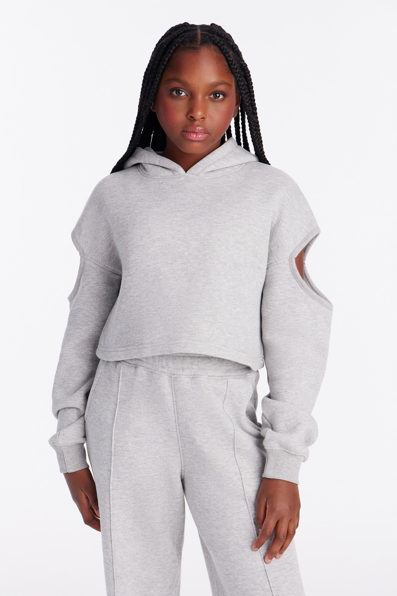 Mini Daily Routine Fleece Pant Set - Heather Grey