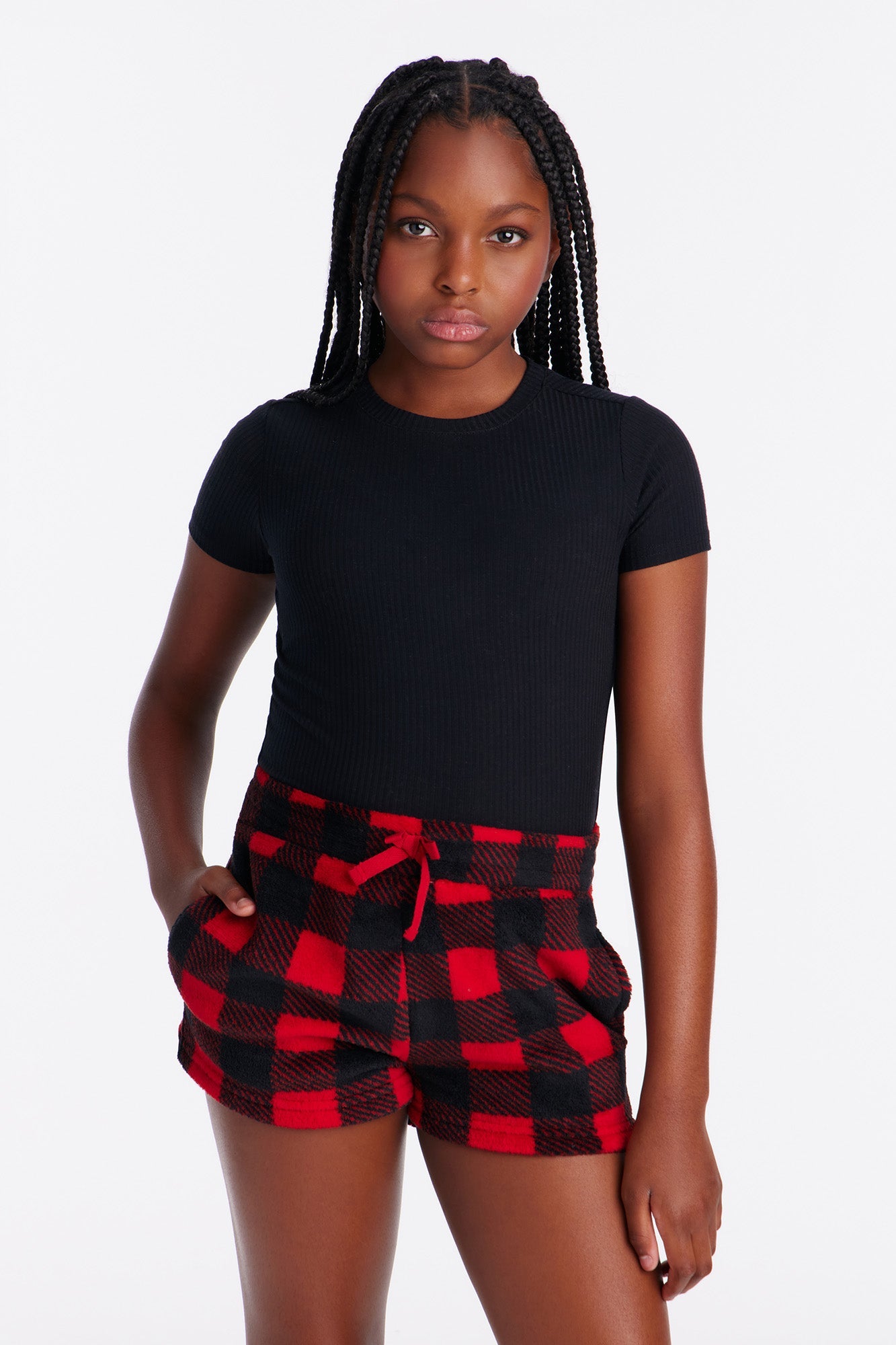 Mini Always Cozy Plush Shorts - Red/Black