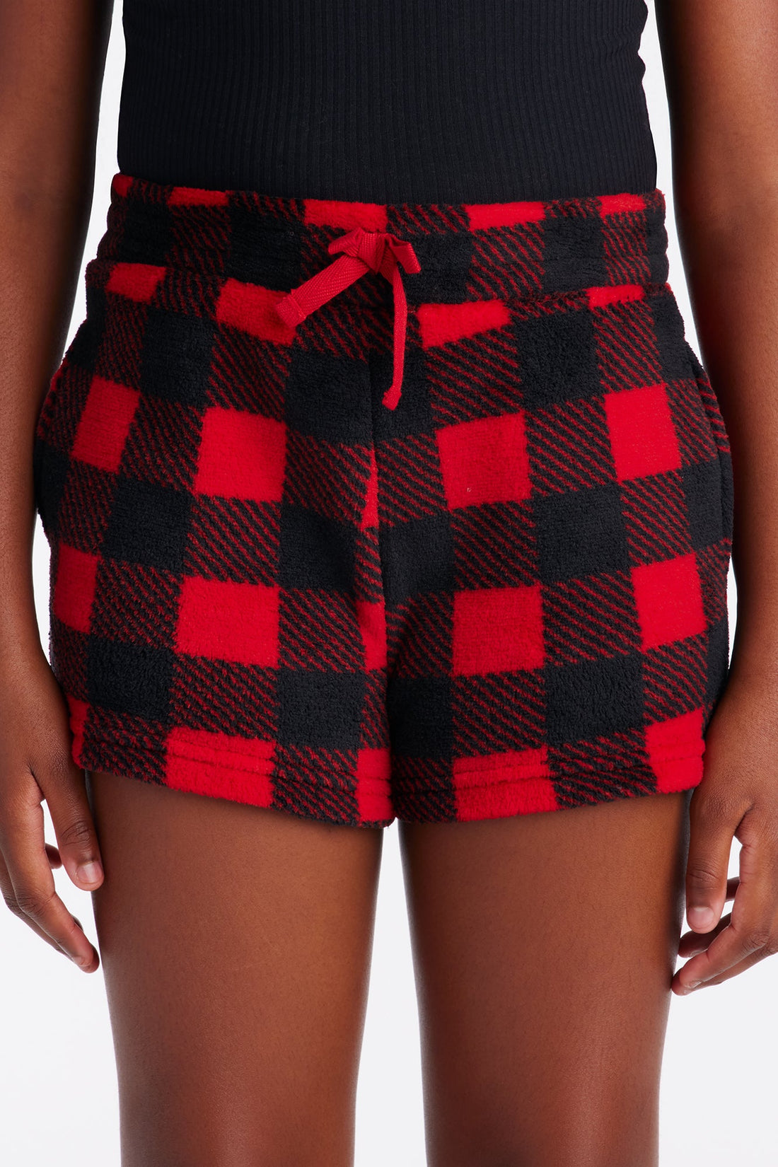 Mini Always Cozy Plush Shorts - Red/Black