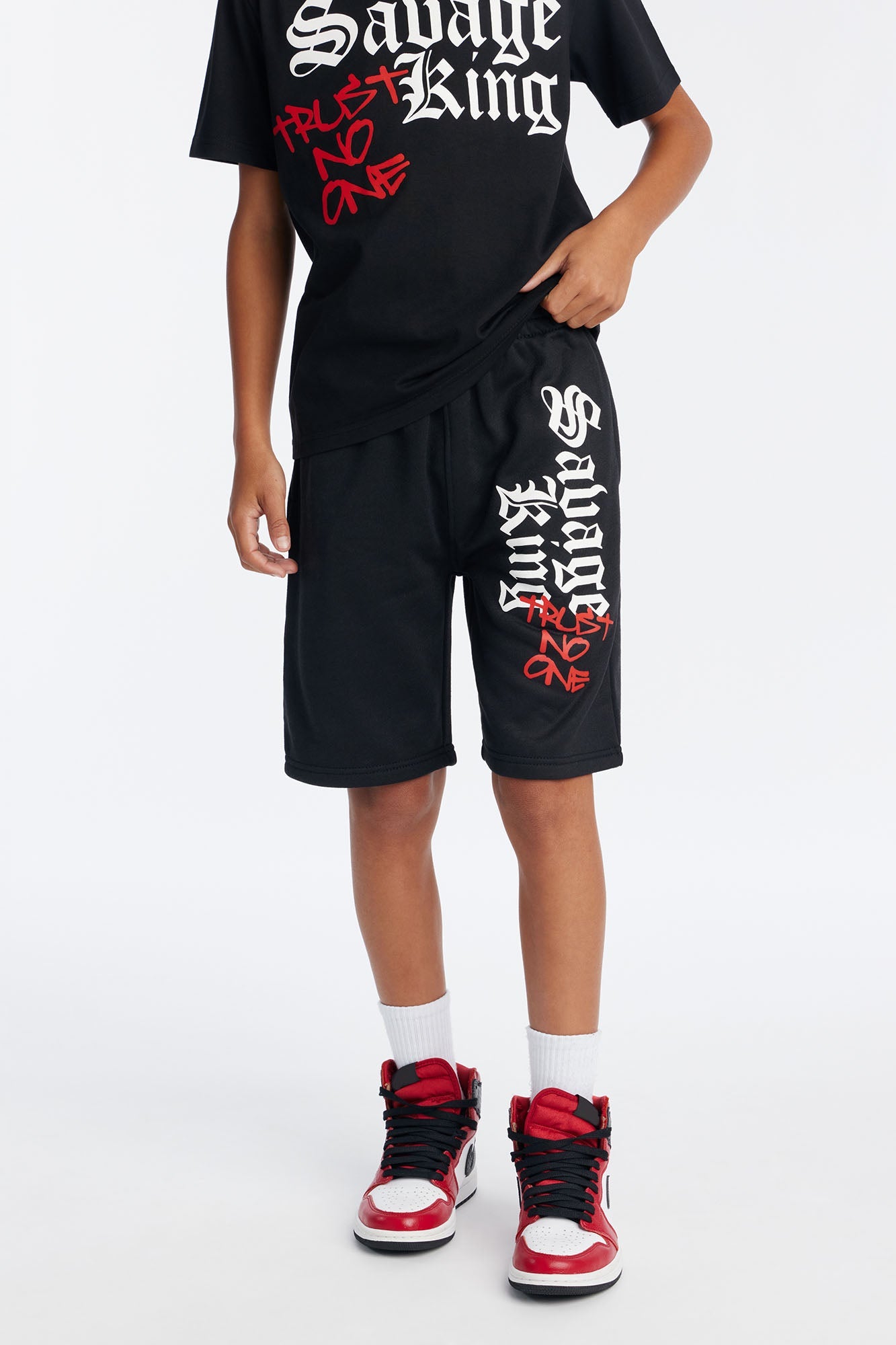 Mini The Most Savage King Fleece Short Set - Black
