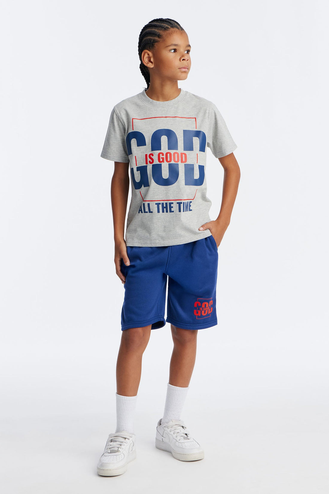 Mini God Is Good All The Time Fleece Short Set - Heather/Combo