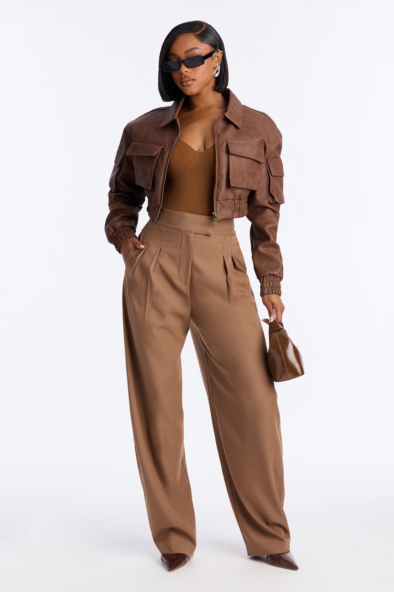 Long Lasting High Waisted Barrel Leg Trouser Pant 32″ - Camel