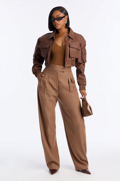 Long Lasting High Waisted Barrel Leg Trouser Pant 32″ - Camel