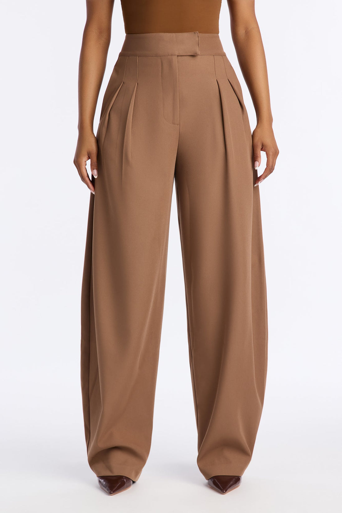Long Lasting High Waisted Barrel Leg Trouser Pant 32″ - Camel