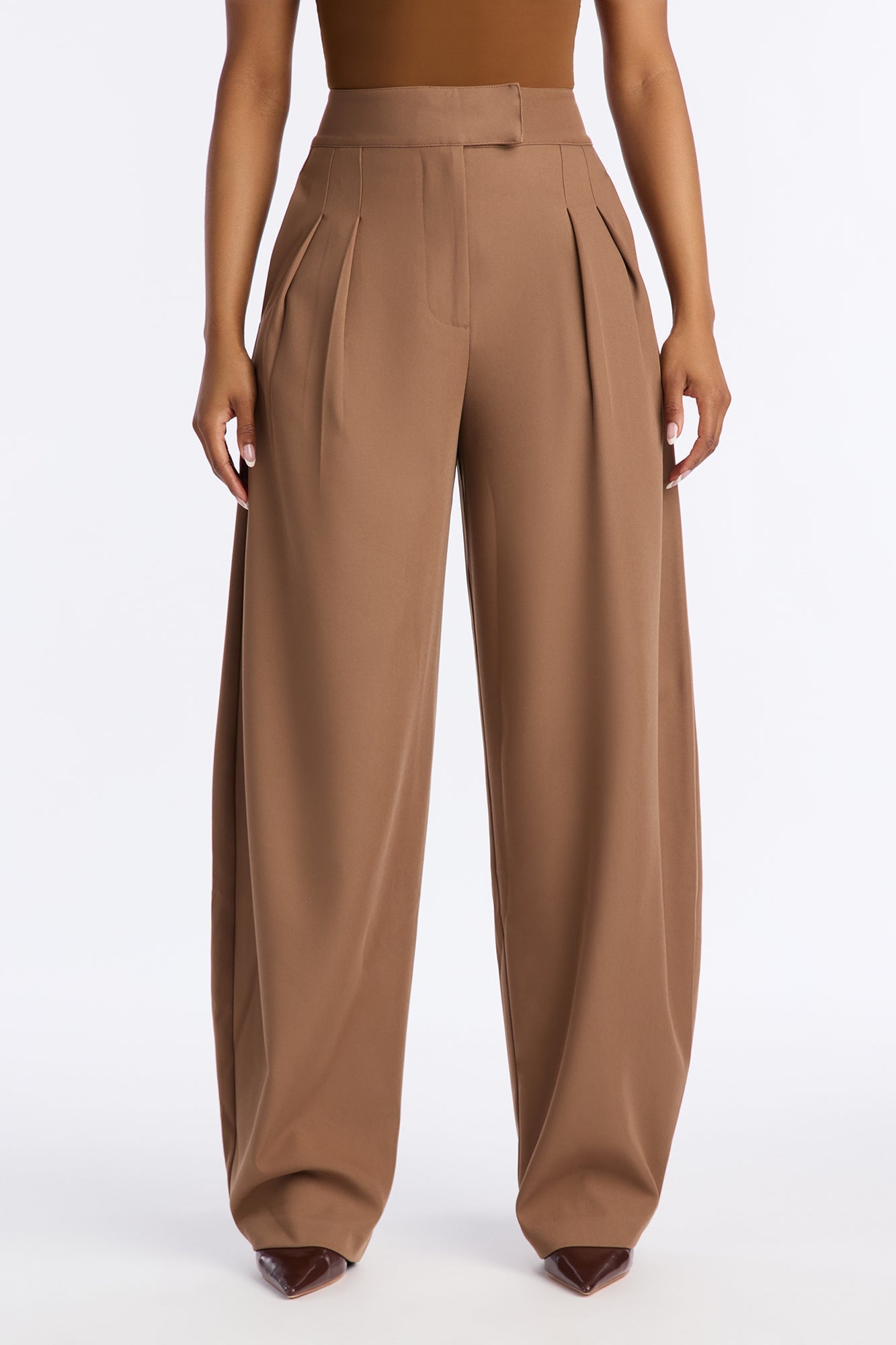 Long Lasting High Waisted Barrel Leg Trouser Pant 32″ - Camel