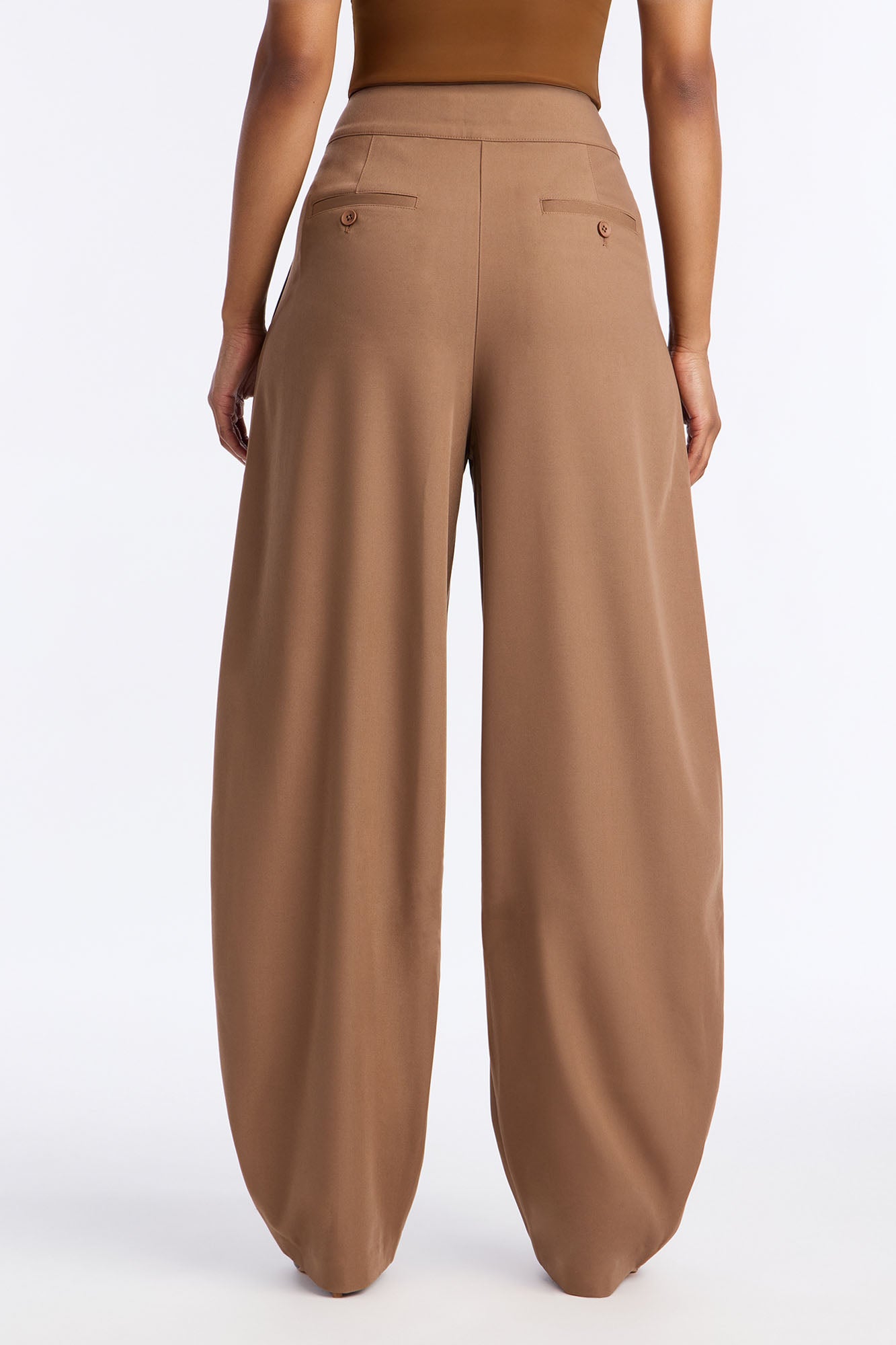 Long Lasting High Waisted Barrel Leg Trouser Pant 32″ - Camel