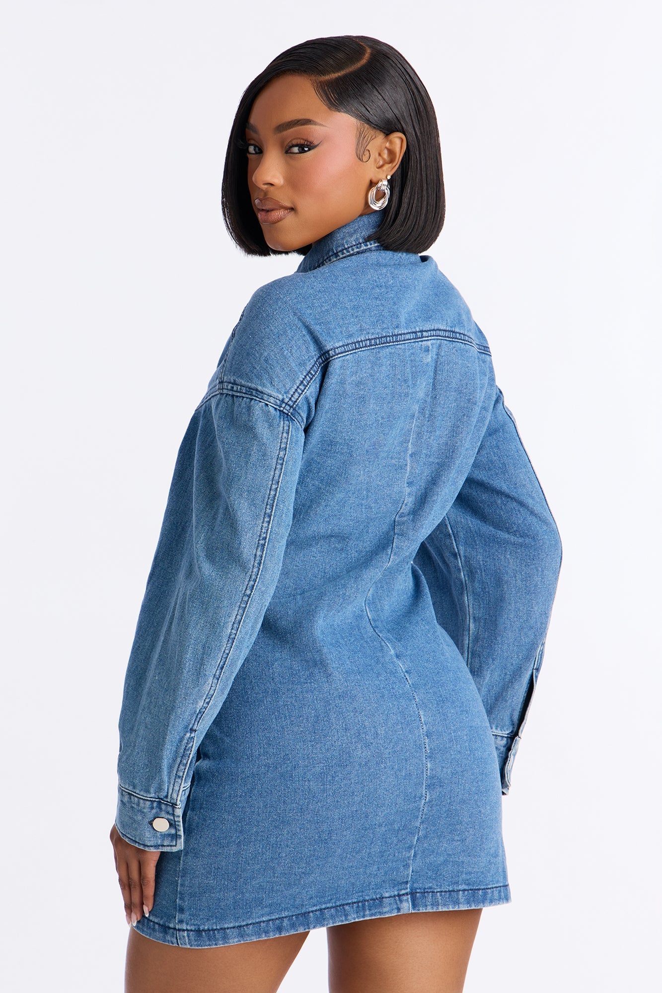 Burning Blue Long Sleeve Denim Mini Dress - Denim