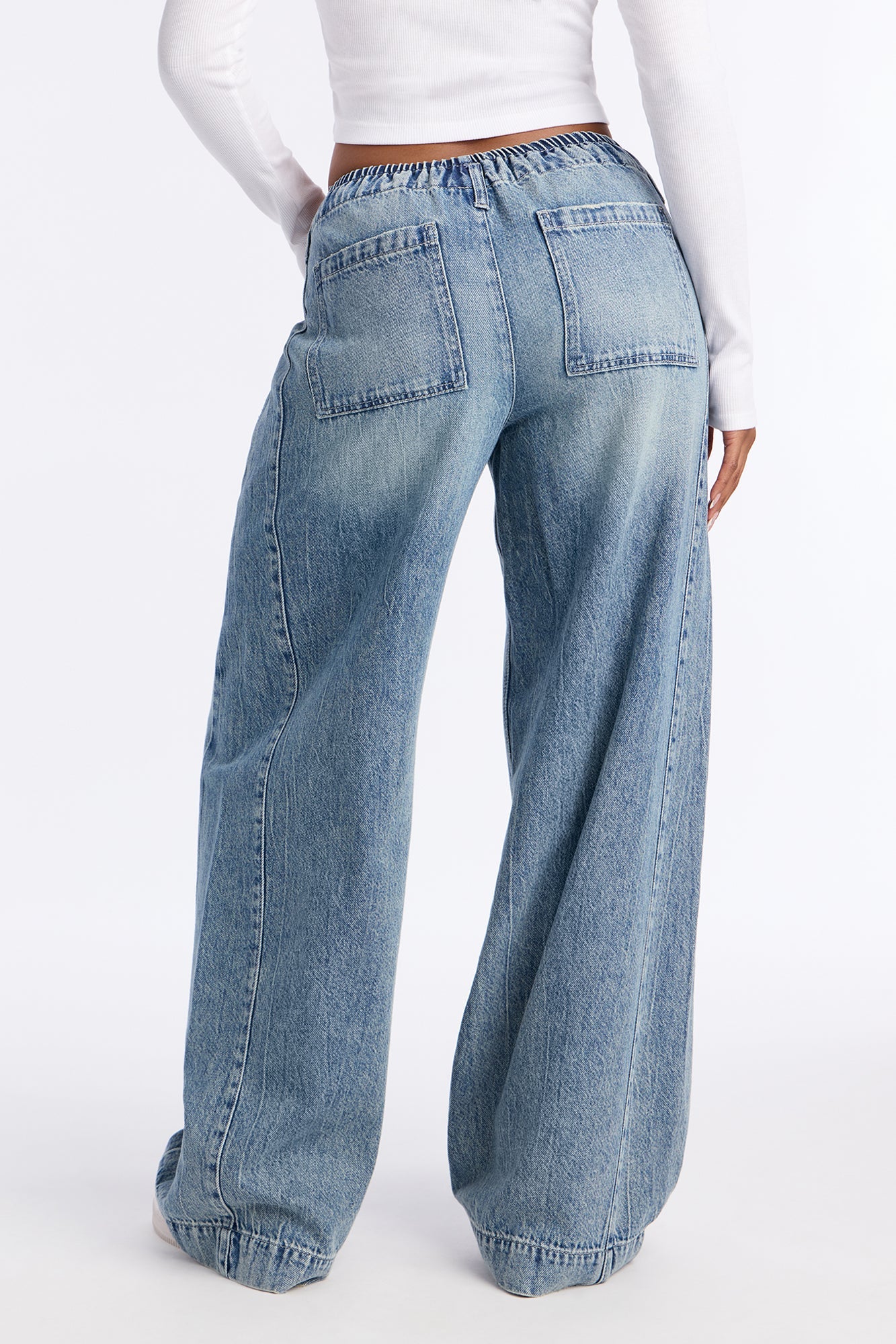 Ocean Ave Tie Waist Baggy Jeans - Vintage Wash
