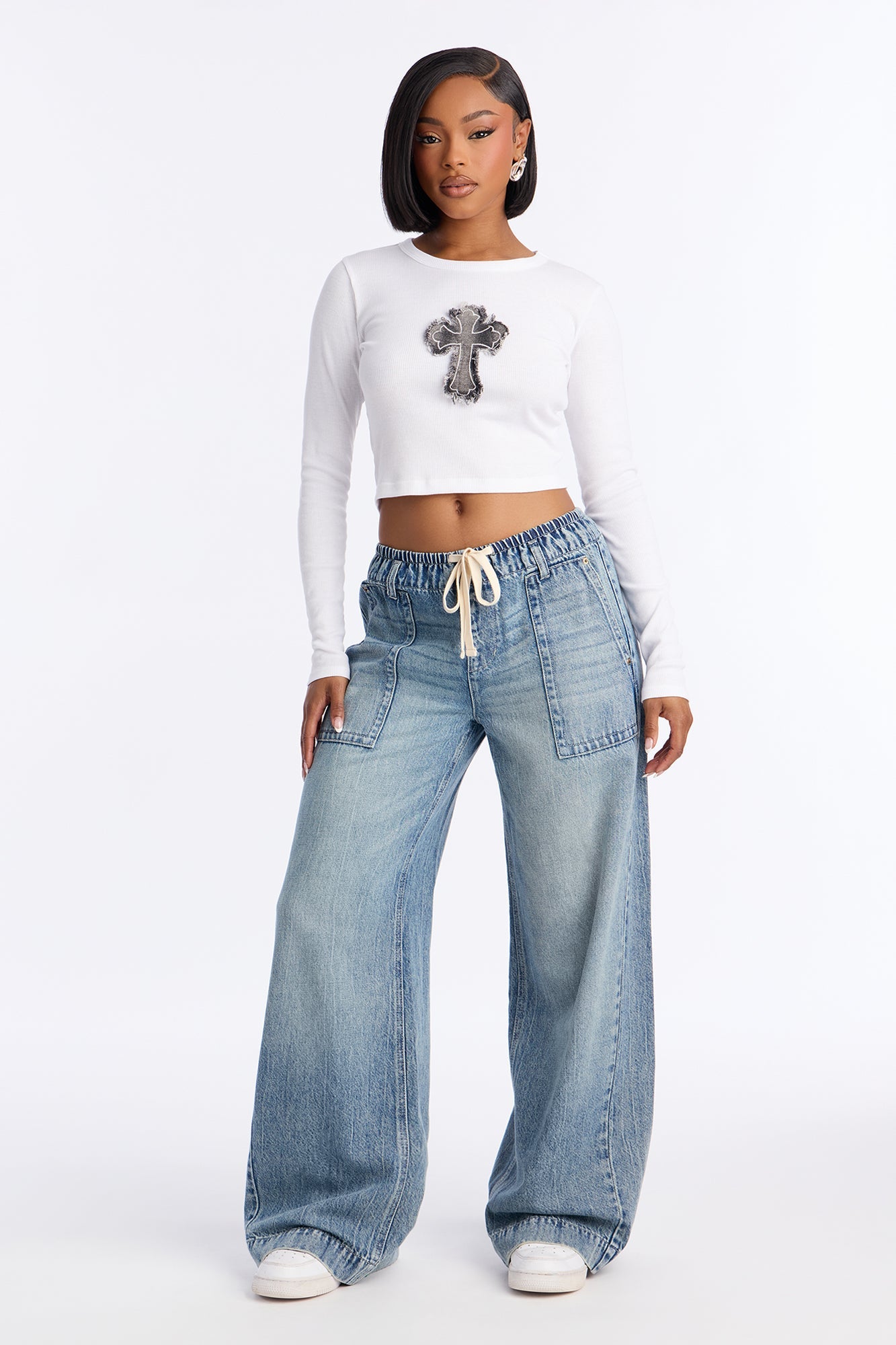 Ocean Ave Tie Waist Baggy Jeans - Vintage Wash
