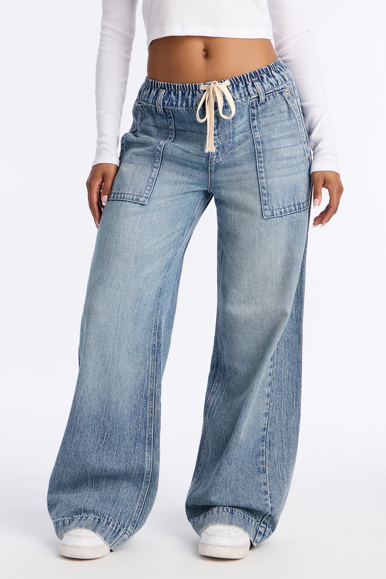 Ocean Ave Tie Waist Baggy Jeans - Vintage Wash