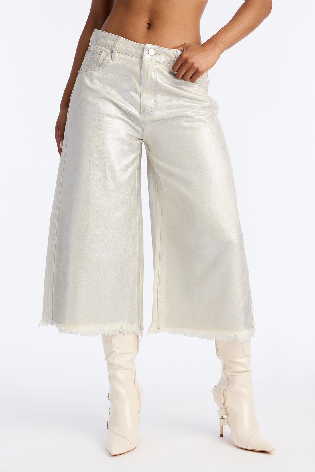Tokyo Coated Denim Culotte Jeans - Silver