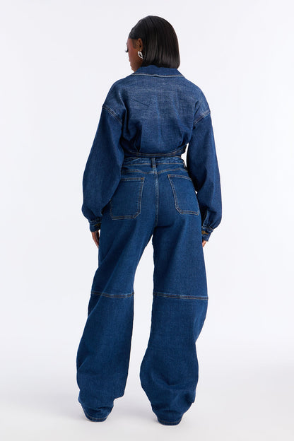 My Way Denim Barrel Pant Set - Dark Wash