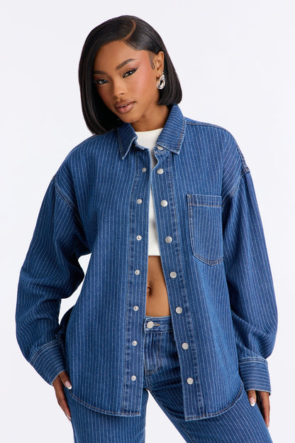 Makayla Pinstripe Denim Straight Leg Pant Set - Denim