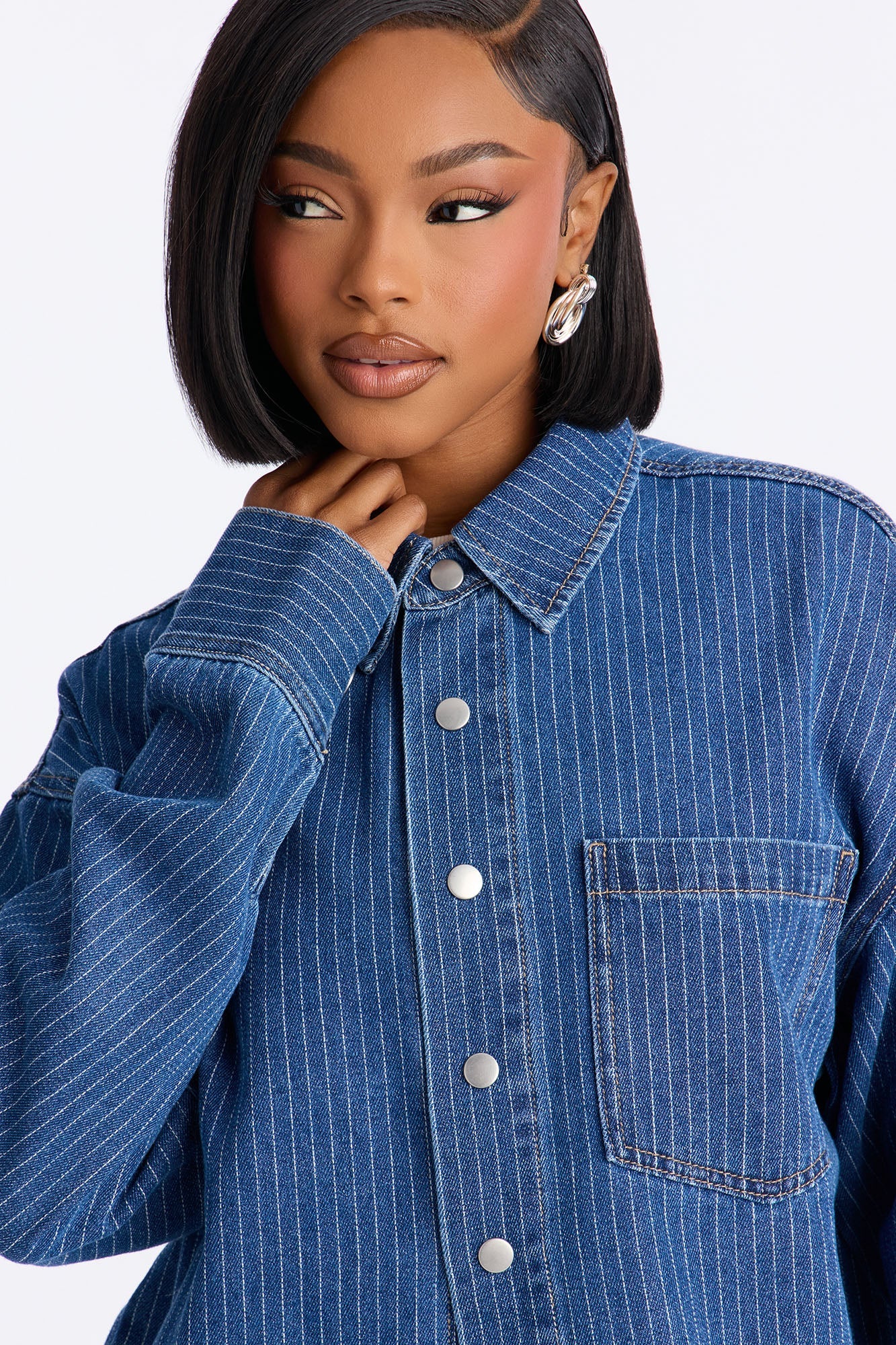 Makayla Pinstripe Denim Straight Leg Pant Set - Denim
