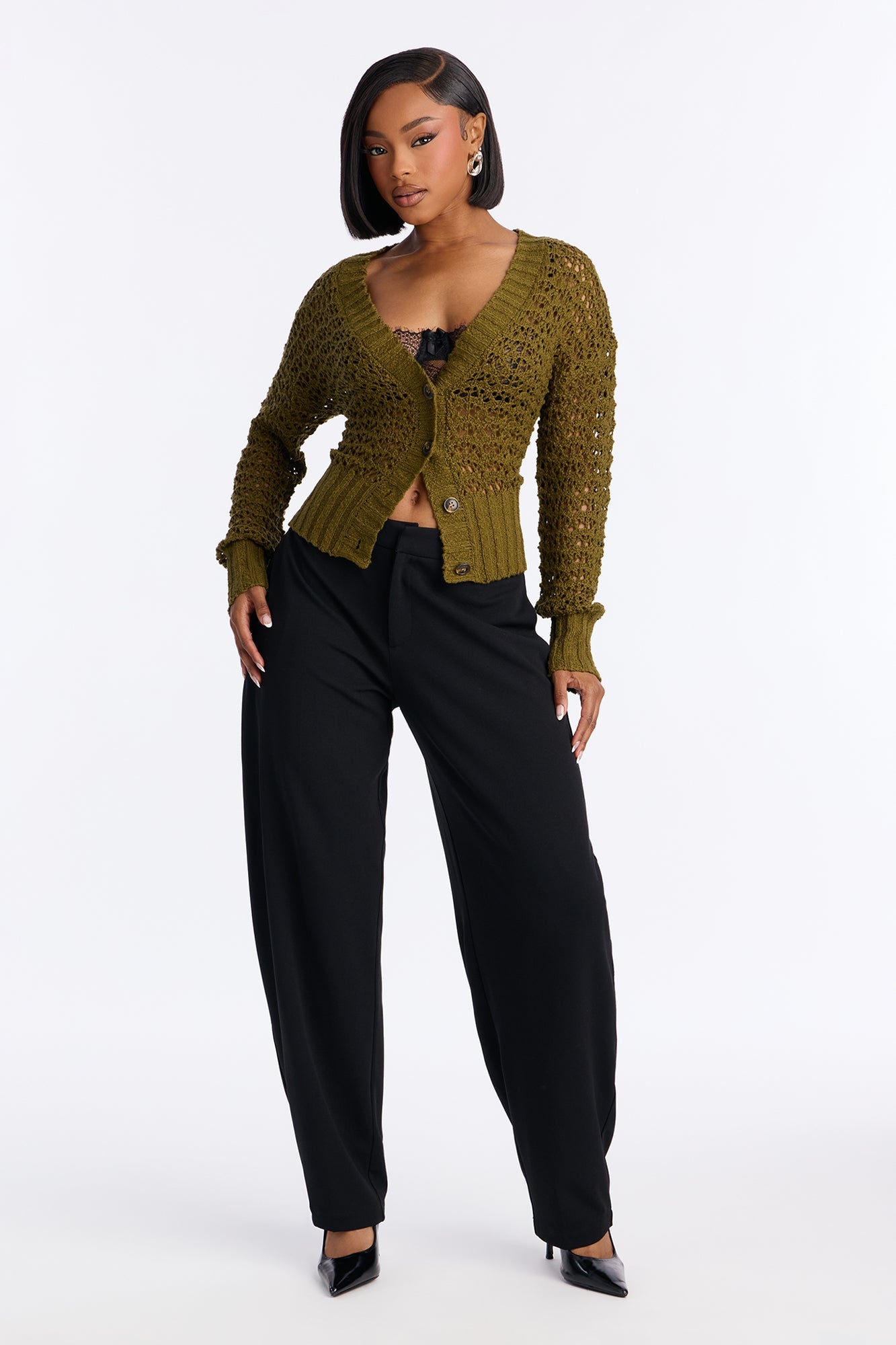 Made With Love Crochet Cardigan - Olive