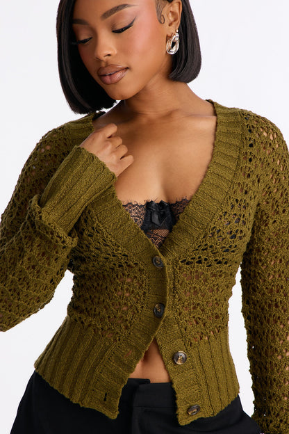 Made With Love Crochet Cardigan - Olive