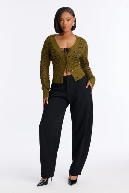 Always On Time Crepe Knit Barrel Leg Trousers - Black