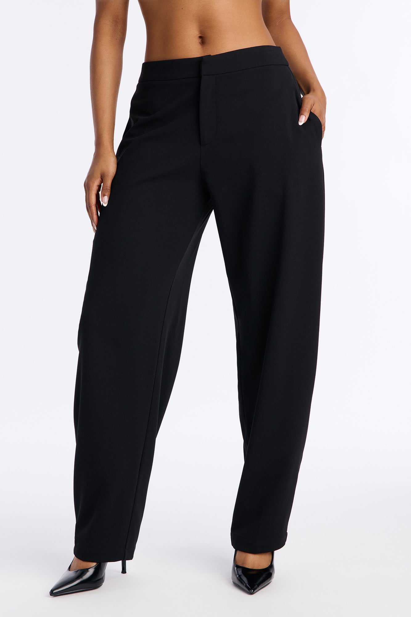 Always On Time Crepe Knit Barrel Leg Trousers - Black