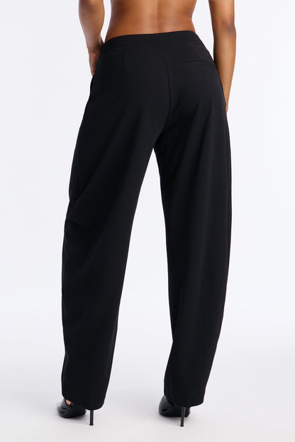 Always On Time Crepe Knit Barrel Leg Trousers - Black