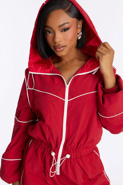 Chelsea Hooded Windbreaker Jumpsuit - Red