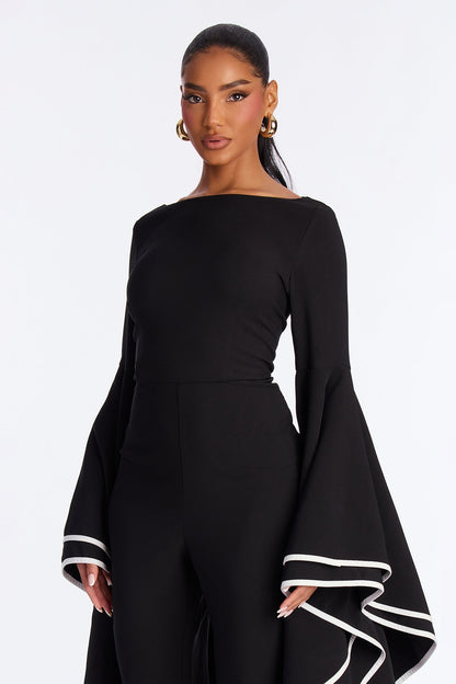 Tango Time Ruffle Flare Leg Jumpsuit - Black