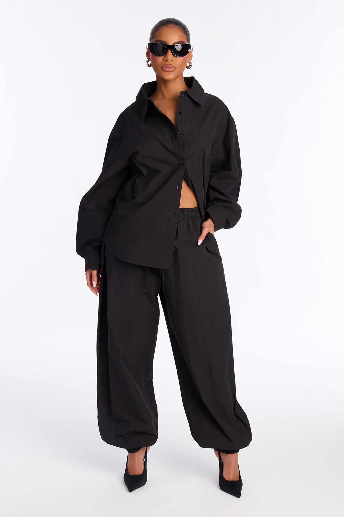 Charlize Button Down Jogger Pant Set - Black