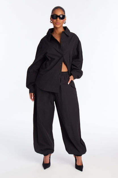 Charlize Button Down Jogger Pant Set - Black