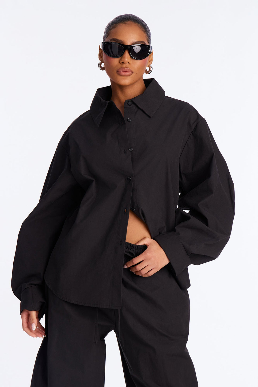 Charlize Button Down Jogger Pant Set - Black