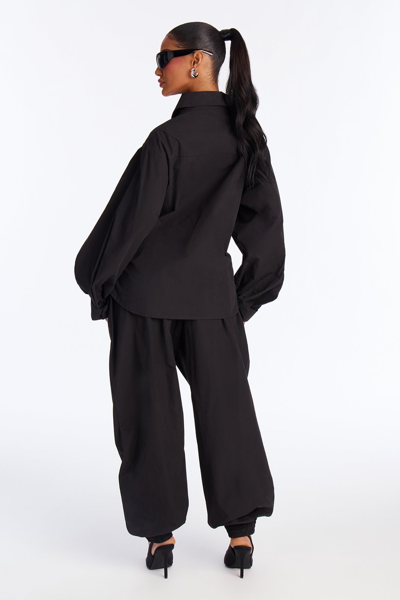 Charlize Button Down Jogger Pant Set - Black