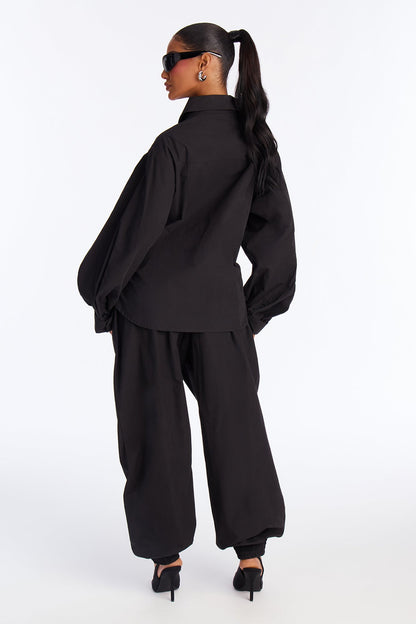 Charlize Button Down Jogger Pant Set - Black