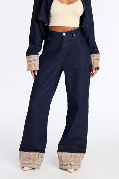 Well Read Gal Cuffed Wide Leg Jeans - Dark Wash