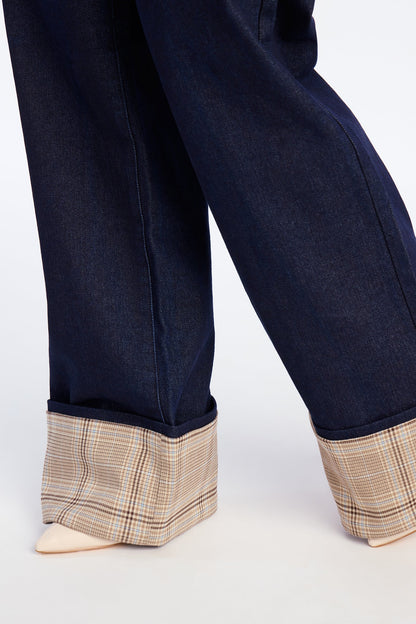 Well Read Gal Cuffed Wide Leg Jeans - Dark Wash