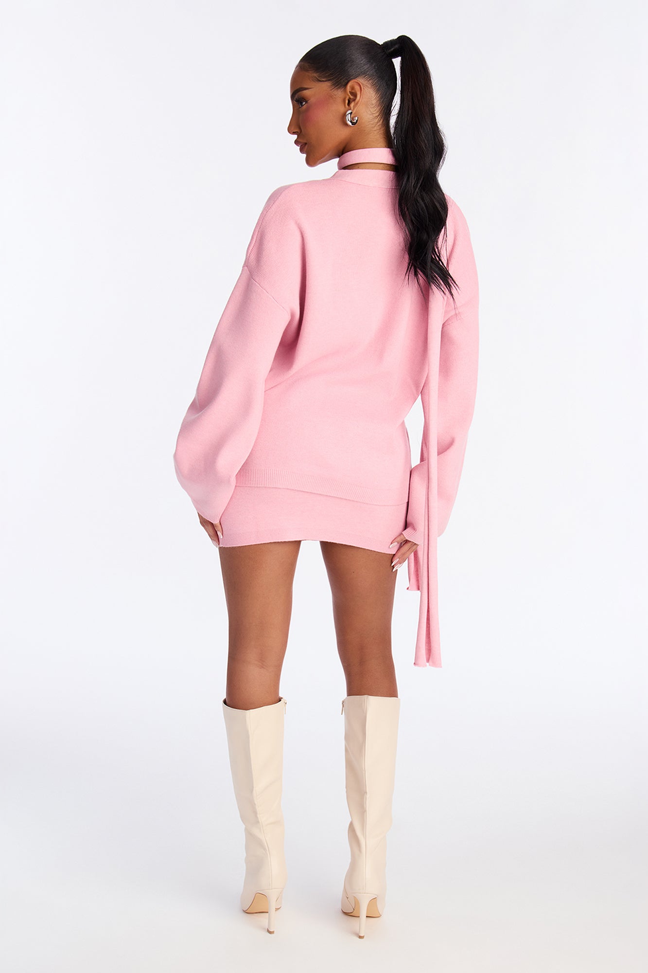 Eden 3 Piece Sweater Scarf Mini Skirt Set - Pink