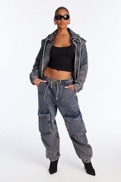 Get To You Denim Jacket - Acid Wash Blue
