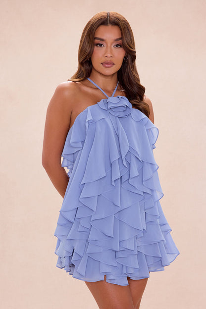 Free As Can Be Ruffle Mini Dress - Dusty Blue